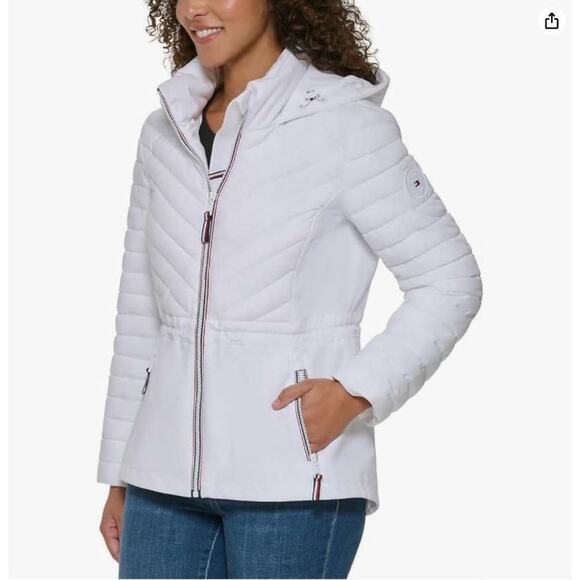 Tommy Hilfiger Women's Size Small Puffer Lightweight Hooded Stretch Jacket with - Picture 6 of 7